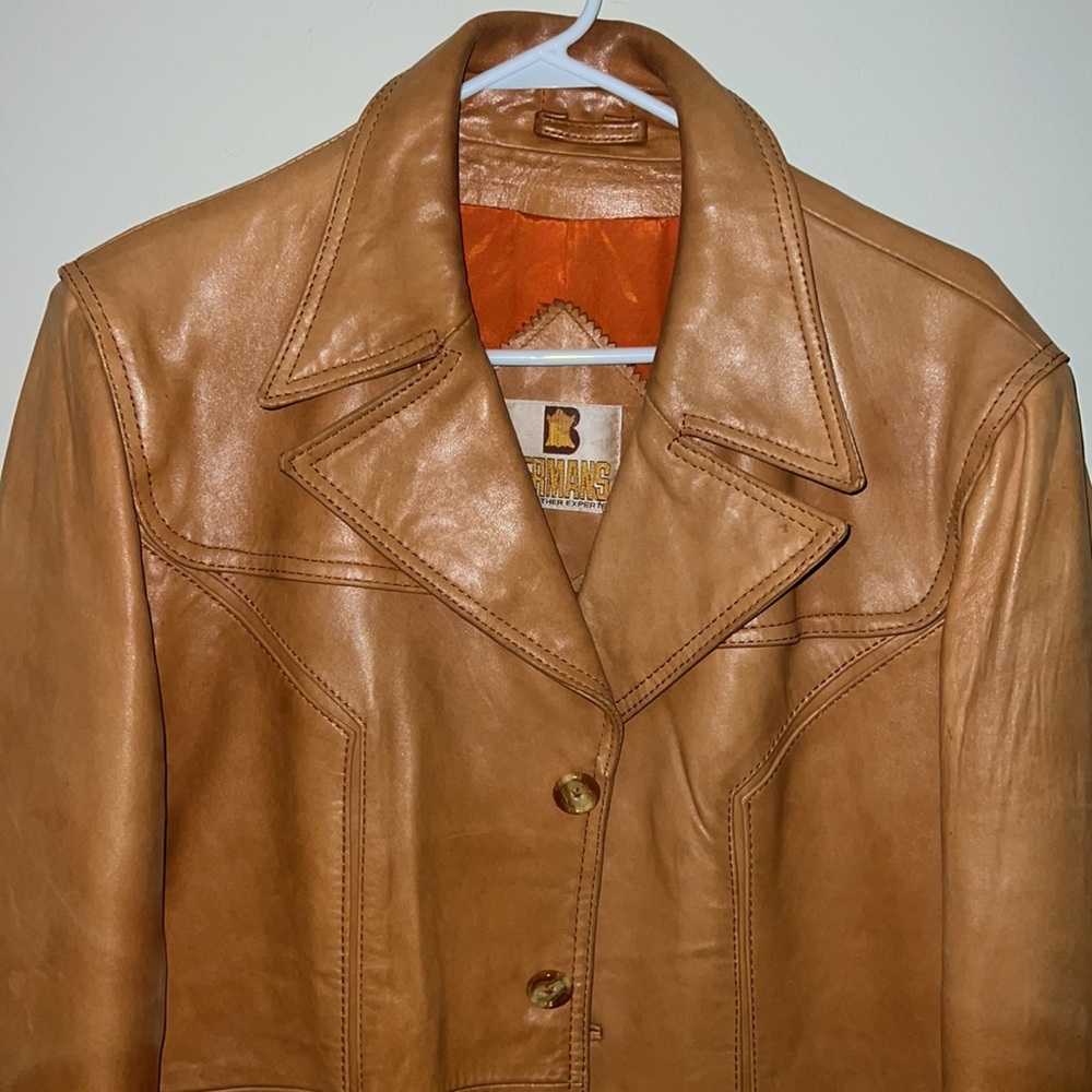 70s Men’s Bermans Burnt Orange Leather Jacket Siz… - image 2